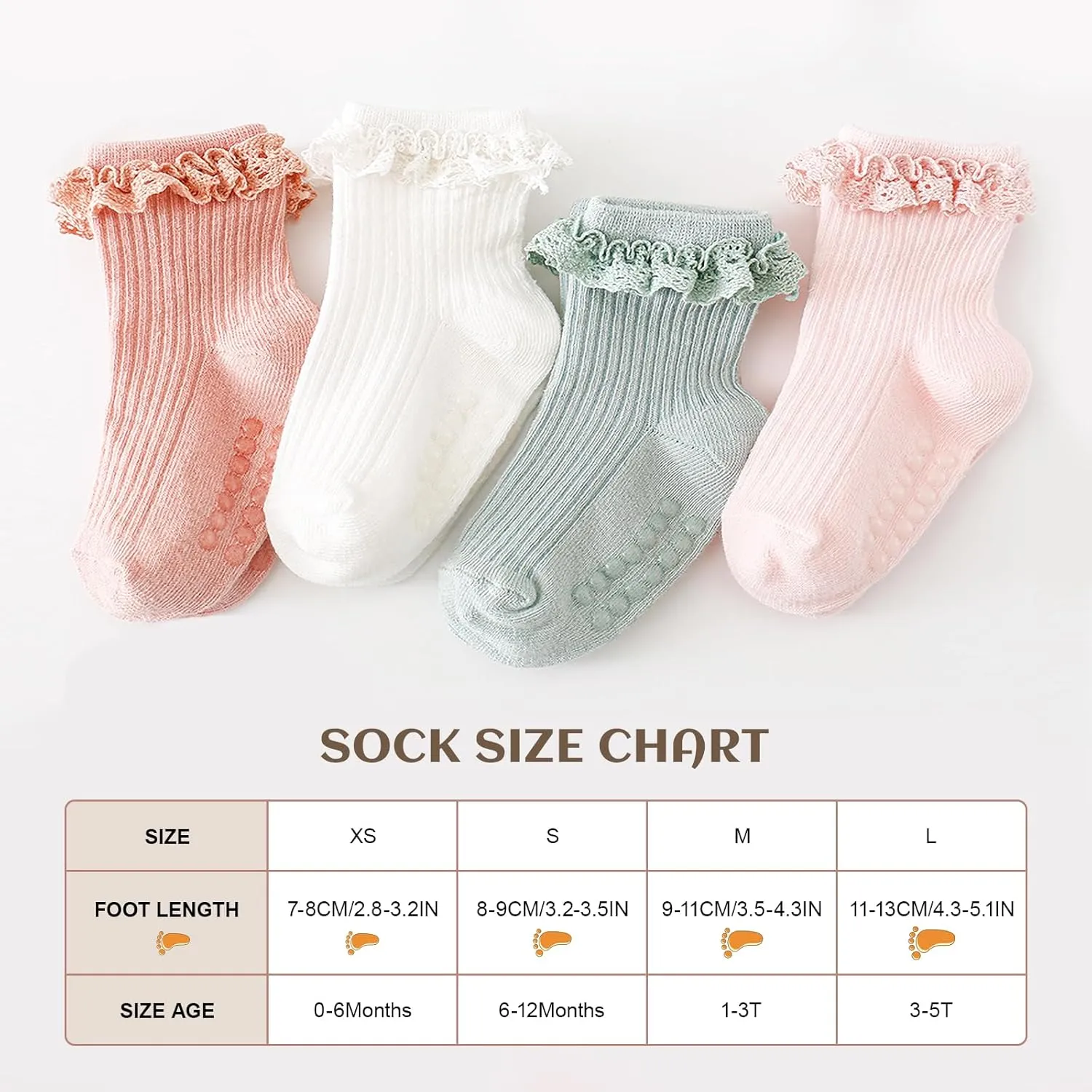 Baby Girl Toddlers Socks with Non-slip Grip Cute Frilly Ruffle Ankle Soft Cotton Newborn Baby Socks for Infant Kids