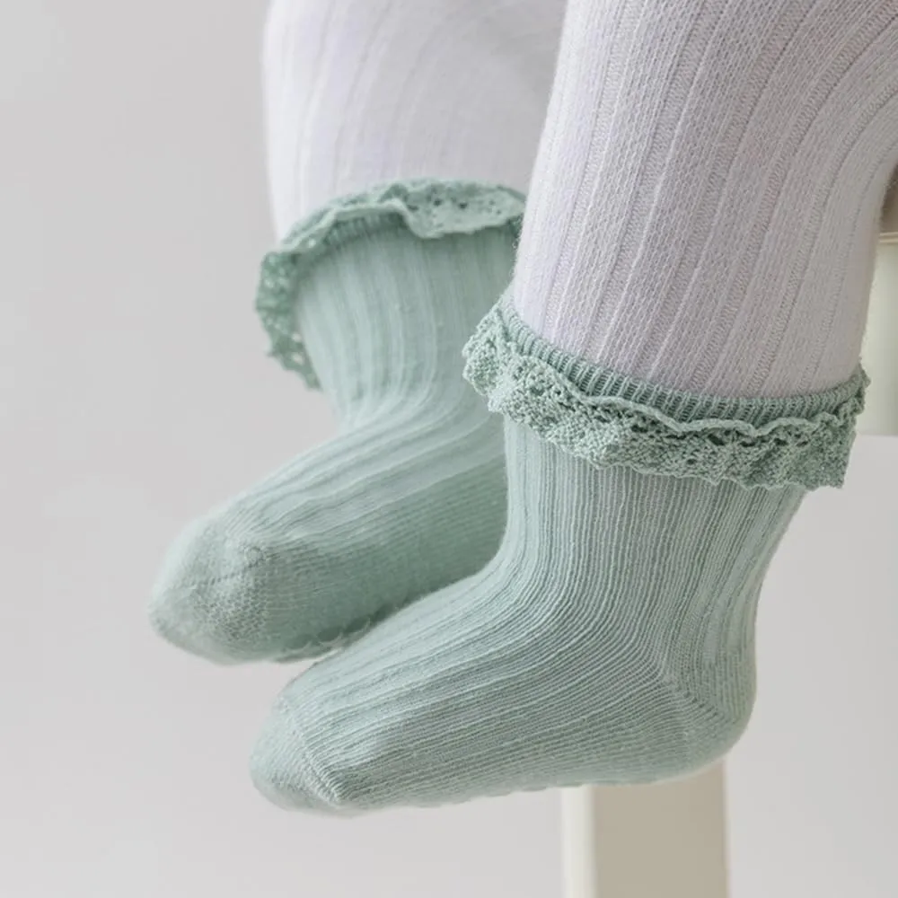 Baby Girl Toddlers Socks with Non-slip Grip Cute Frilly Ruffle Ankle Soft Cotton Newborn Baby Socks for Infant Kids