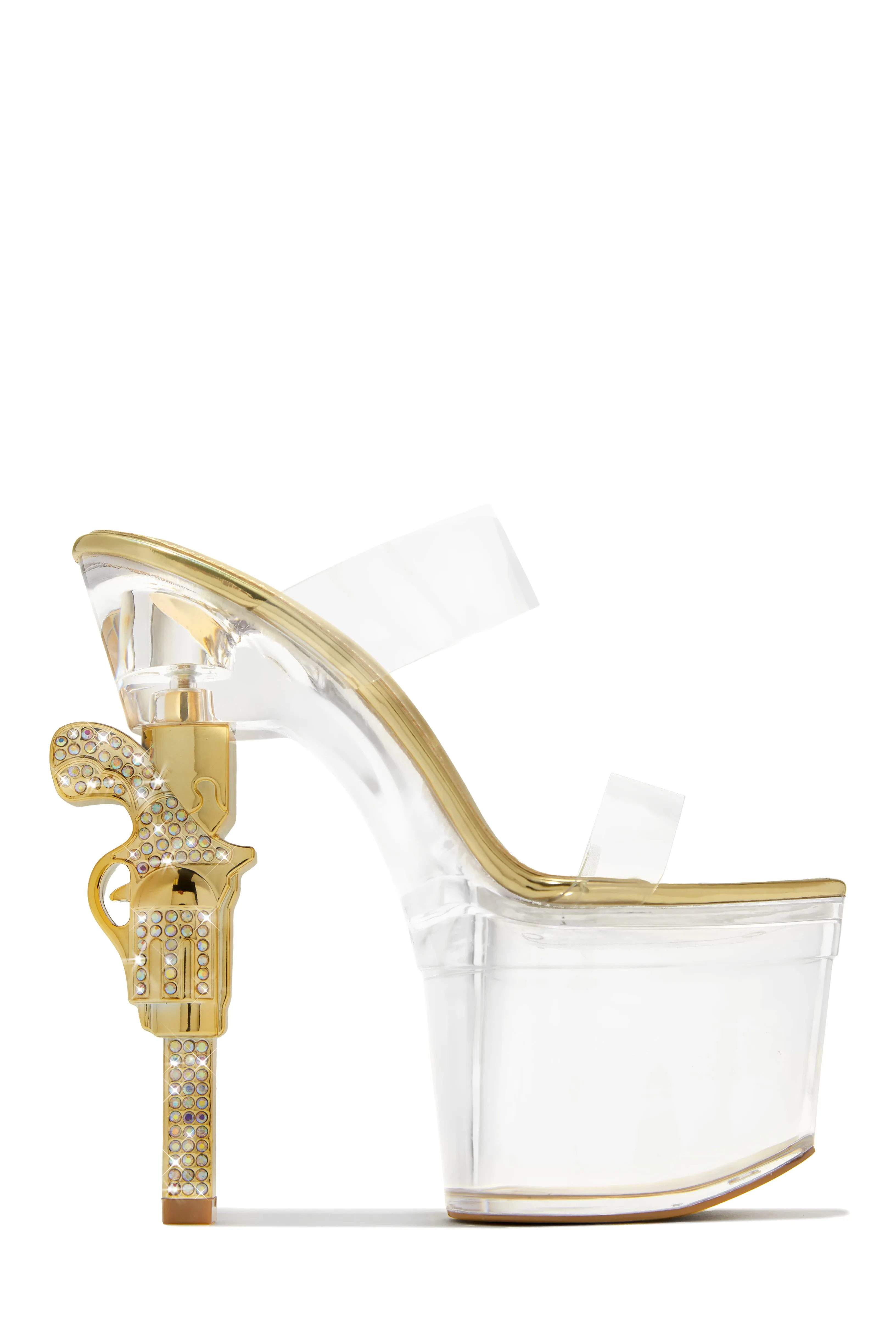 Bang Bang Platform High Heel Mules - Gold