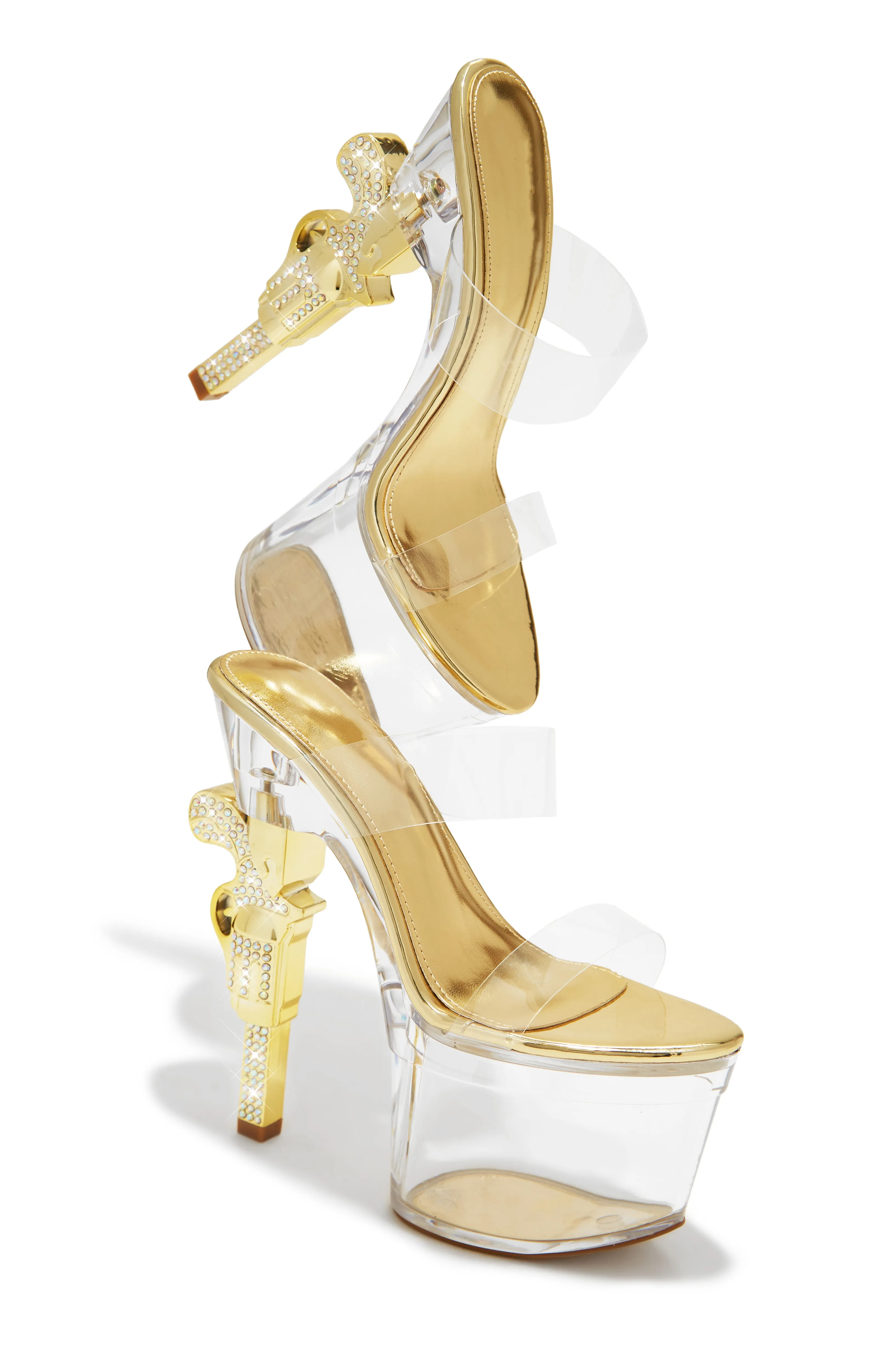 Bang Bang Platform High Heel Mules - Gold