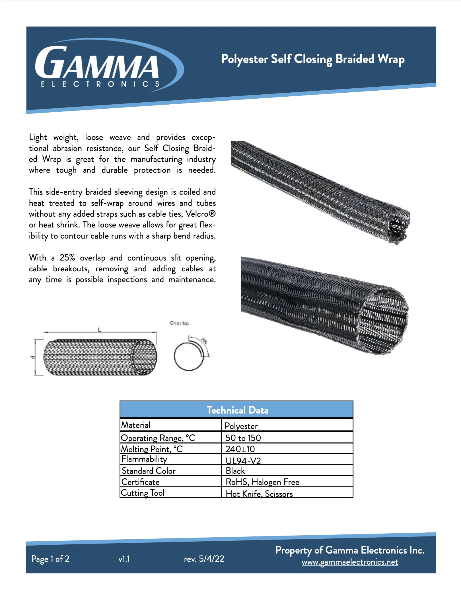 Gamma Polyester Self Closing Braided Wrap Sleeving