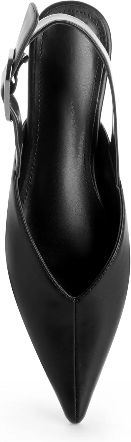 Gold Slingback Flat Shoes for Women Casual Comfortable Shoes Pointed Toe Adjustable Buckle Flat Mule Sandals