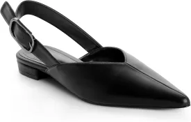 Gold Slingback Flat Shoes for Women Casual Comfortable Shoes Pointed Toe Adjustable Buckle Flat Mule Sandals