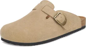 Intini Womens Suede Clogs Mens Leather Mules Cork Footbed Sandals with Arch Support