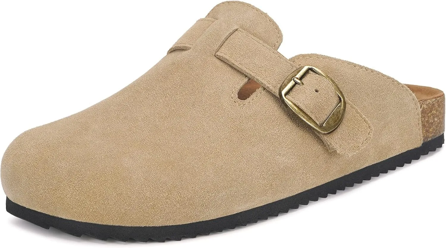 Intini Womens Suede Clogs Mens Leather Mules Cork Footbed Sandals with Arch Support
