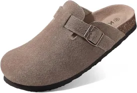 KIDMI Women's Suede Clogs Leather Mules Cork Footbed Sandals Potato Shoes with Arch Support