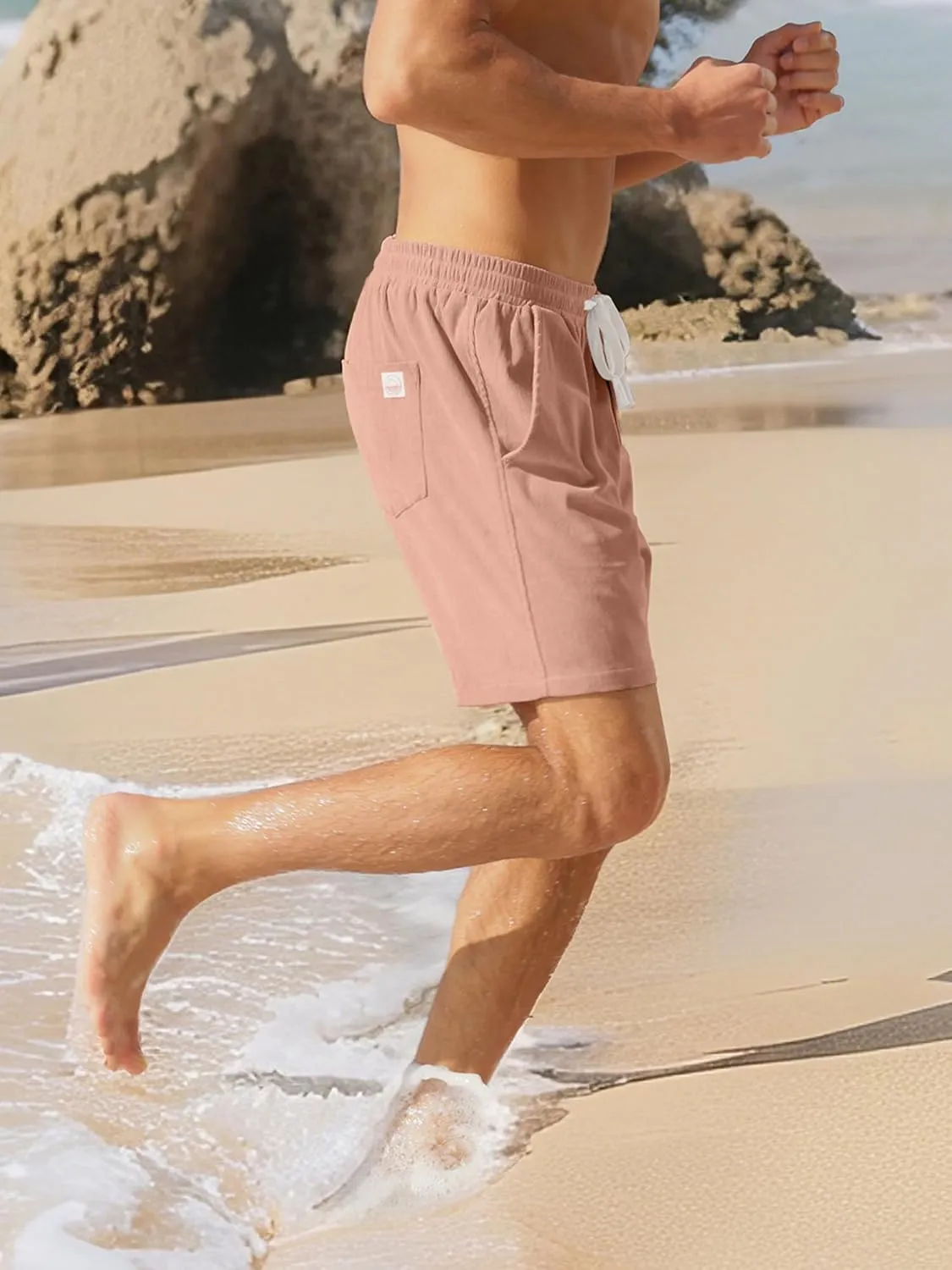 Men's Corduroy Shorts 5 Inch Inseam Drawstring Elastic Waist Lightweight Casual Summer Beach Shorts with Pocket
