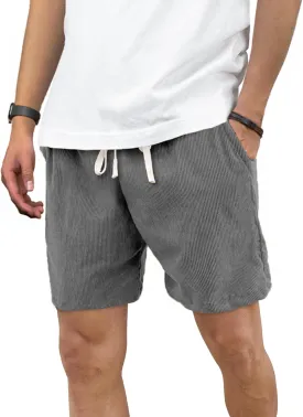 Men's Corduroy Shorts 5 Inch Inseam Drawstring Elastic Waist Lightweight Casual Summer Beach Shorts with Pocket