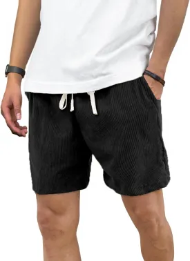 Men's Corduroy Shorts 5 Inch Inseam Drawstring Elastic Waist Lightweight Casual Summer Beach Shorts with Pocket
