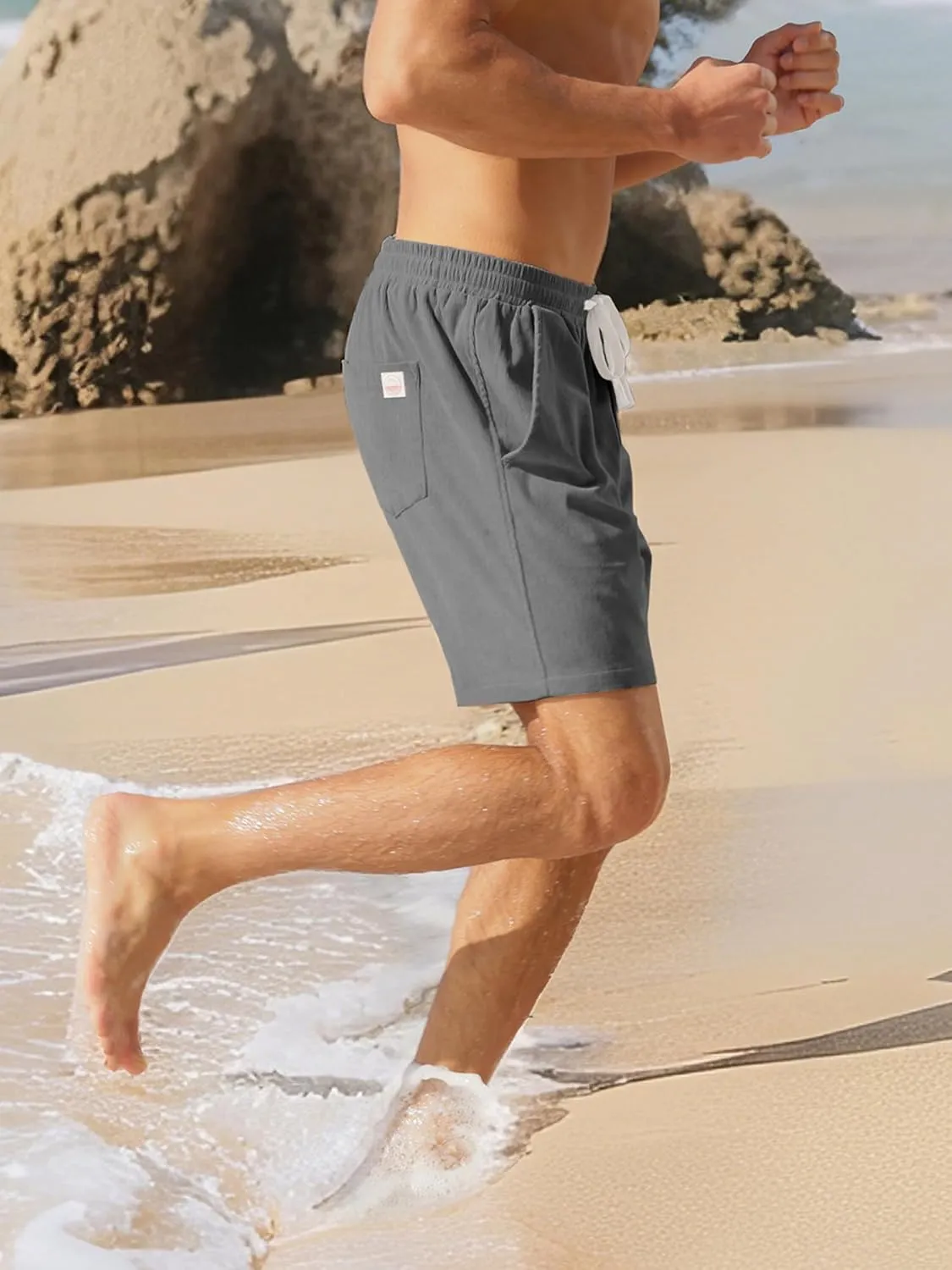 Men's Corduroy Shorts 5 Inch Inseam Drawstring Elastic Waist Lightweight Casual Summer Beach Shorts with Pocket