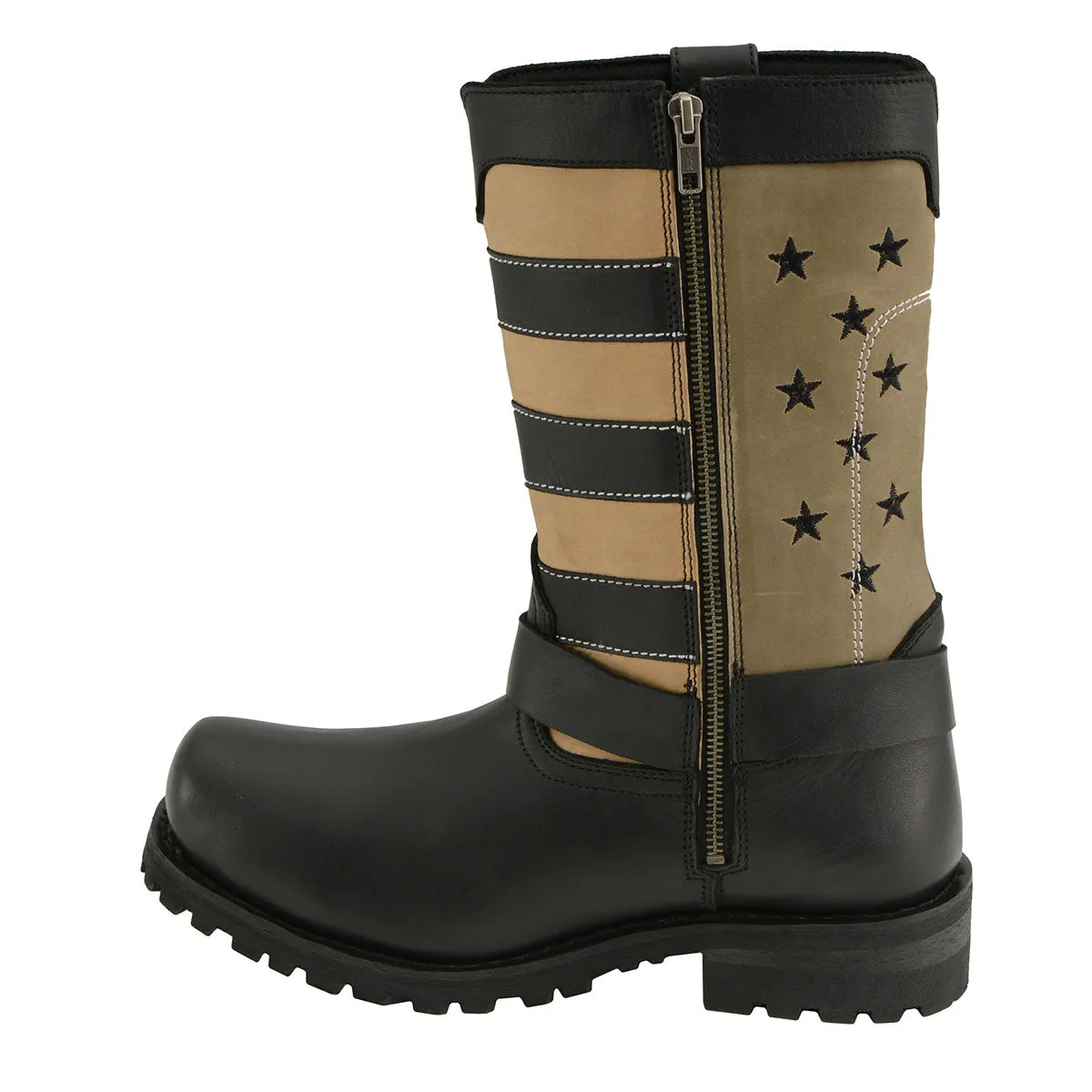 Milwaukee Leather MBM9045 Men's 'Stars and Stripes' Black with Tan Motorcycle Rider Harness Boots