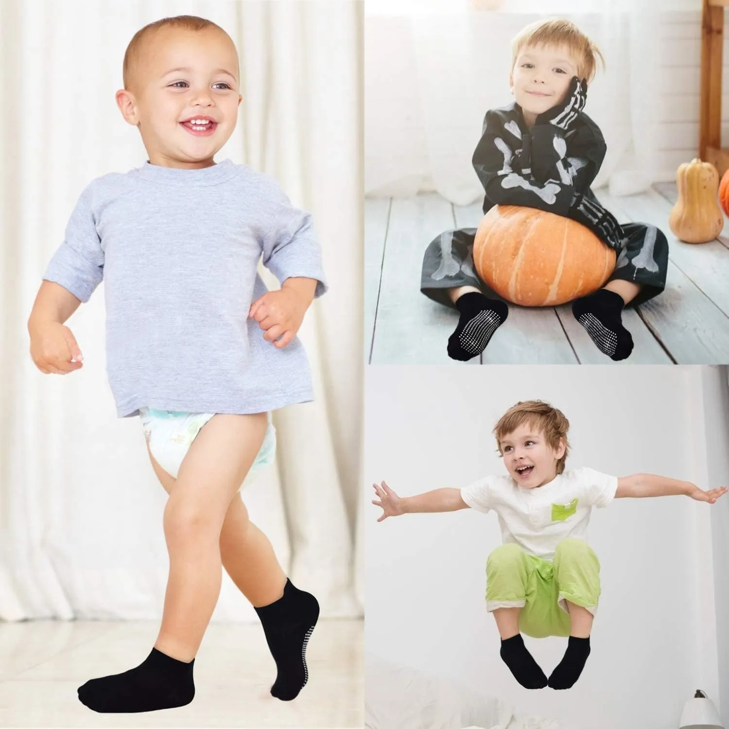 SkiBeaut 12 Pairs Toddler Non Slip Kid Boy Girl Socks with Grips, Toddlers Child Anti Skid Sticky Gripper Socks 1-7 Years Old
