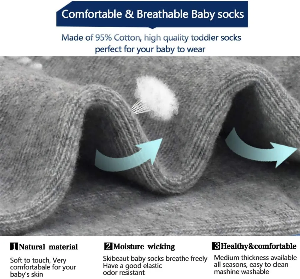 SkiBeaut 12 Pairs Toddler Non Slip Kid Boy Girl Socks with Grips, Toddlers Child Anti Skid Sticky Gripper Socks 1-7 Years Old