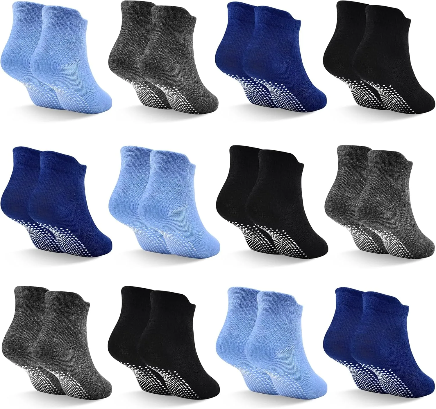 SkiBeaut 12 Pairs Toddler Non Slip Kid Boy Girl Socks with Grips, Toddlers Child Anti Skid Sticky Gripper Socks 1-7 Years Old