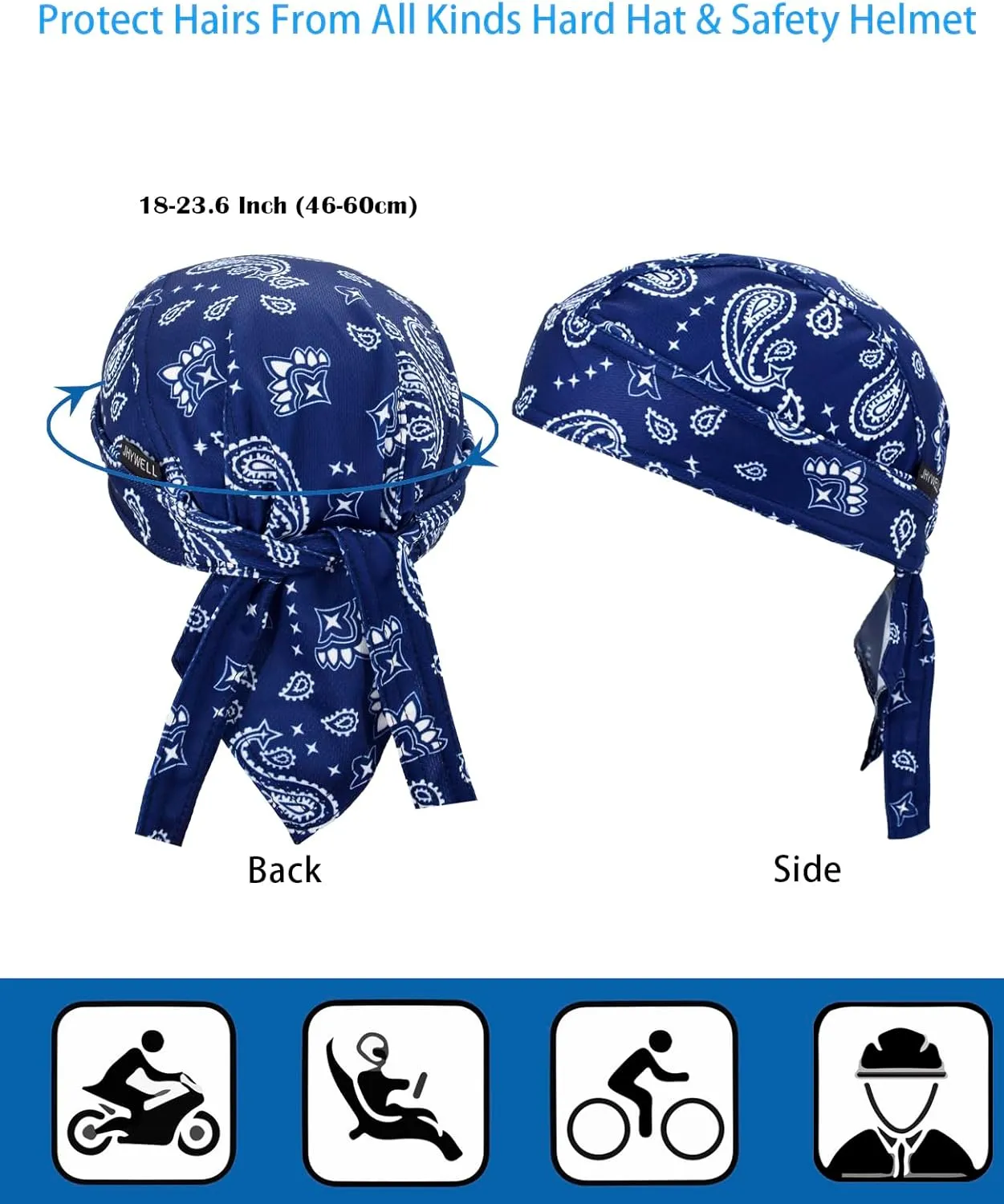 Sweat Wicking Doo Rag Cooling Dew Rag Helmet Liner Large Motorcycle Do Rags Head Wrap Bandana Skull Caps for Men and Women