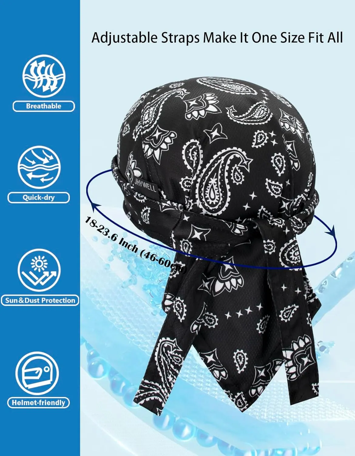 Sweat Wicking Doo Rag Cooling Dew Rag Helmet Liner Large Motorcycle Do Rags Head Wrap Bandana Skull Caps for Men and Women