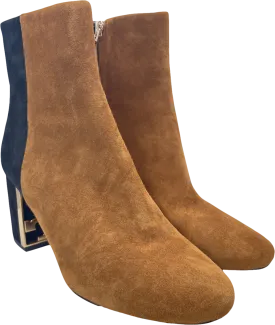 Tory Burch Black / Camel Suede Gigi Logo Heel Ankle Boots Us7 UK 4 EU 37 👠