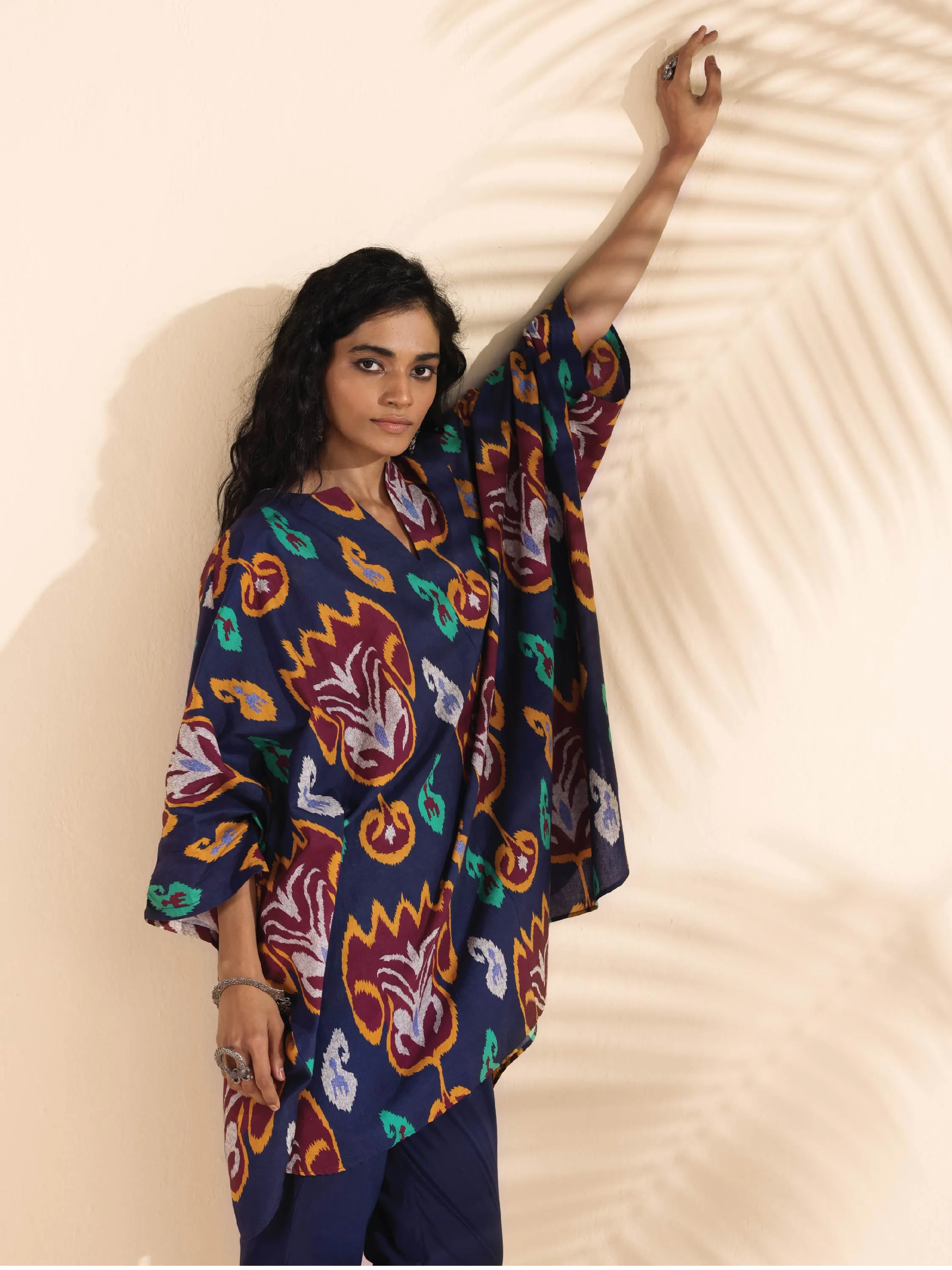 trueBrowns Purple Cotton Ikat Kaftan Co-ord Set