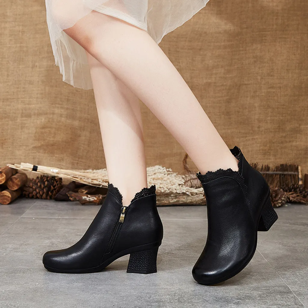 Winter Handmade Retro Leather Chunky Boots | Gift Shoes