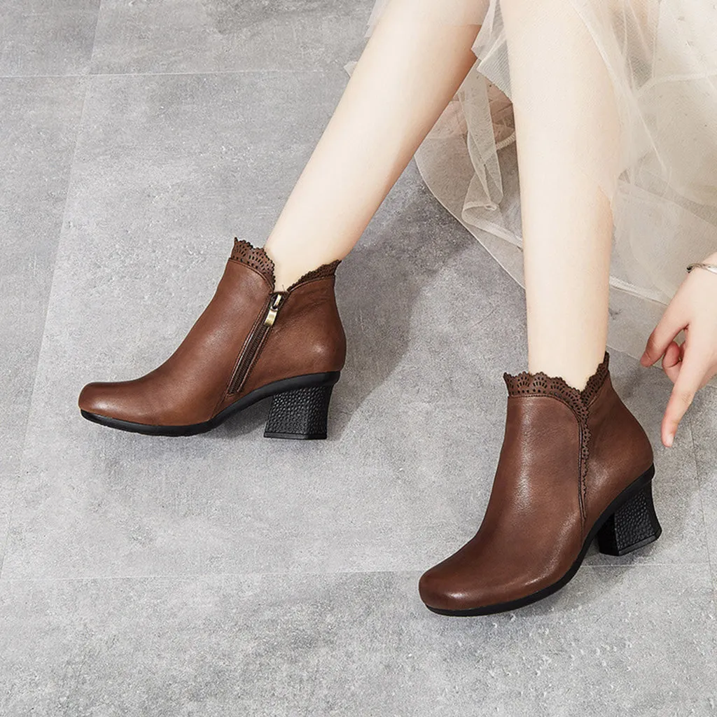 Winter Handmade Retro Leather Chunky Boots | Gift Shoes