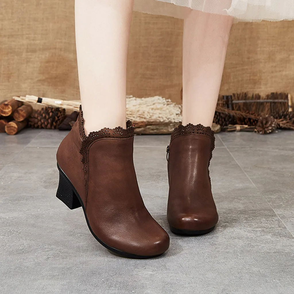 Winter Handmade Retro Leather Chunky Boots | Gift Shoes