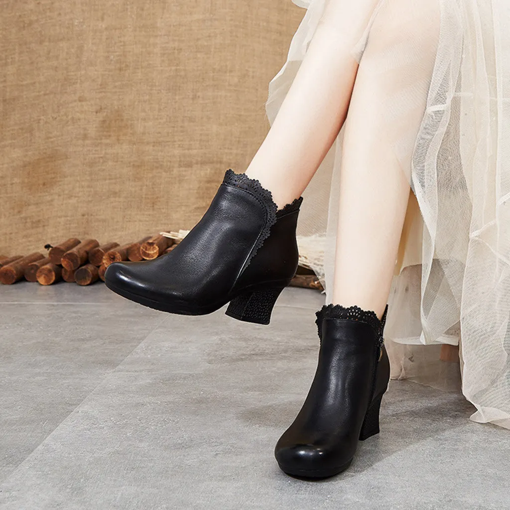 Winter Handmade Retro Leather Chunky Boots | Gift Shoes