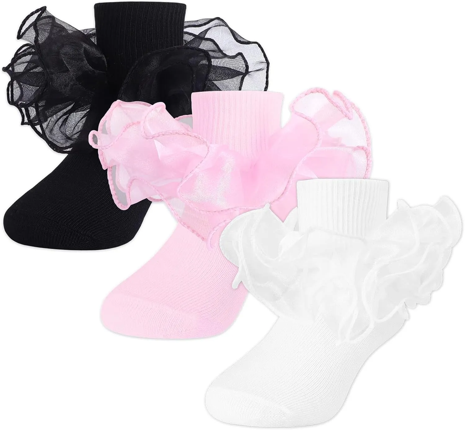 Witwot Toddler Girl Socks with Big Ruffle Lace Frilly Turn Cuff Dress Socks