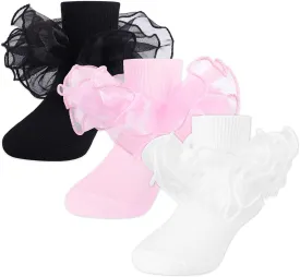 Witwot Toddler Girl Socks with Big Ruffle Lace Frilly Turn Cuff Dress Socks