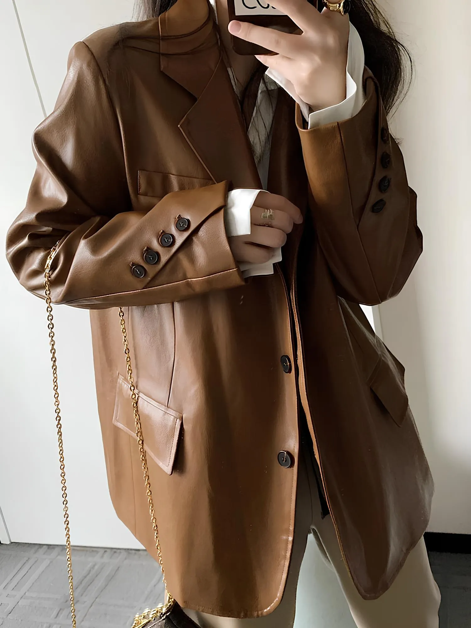 Women's Retro Leather Suit Jacket – Sleek & Stylish for Spring & Autumn