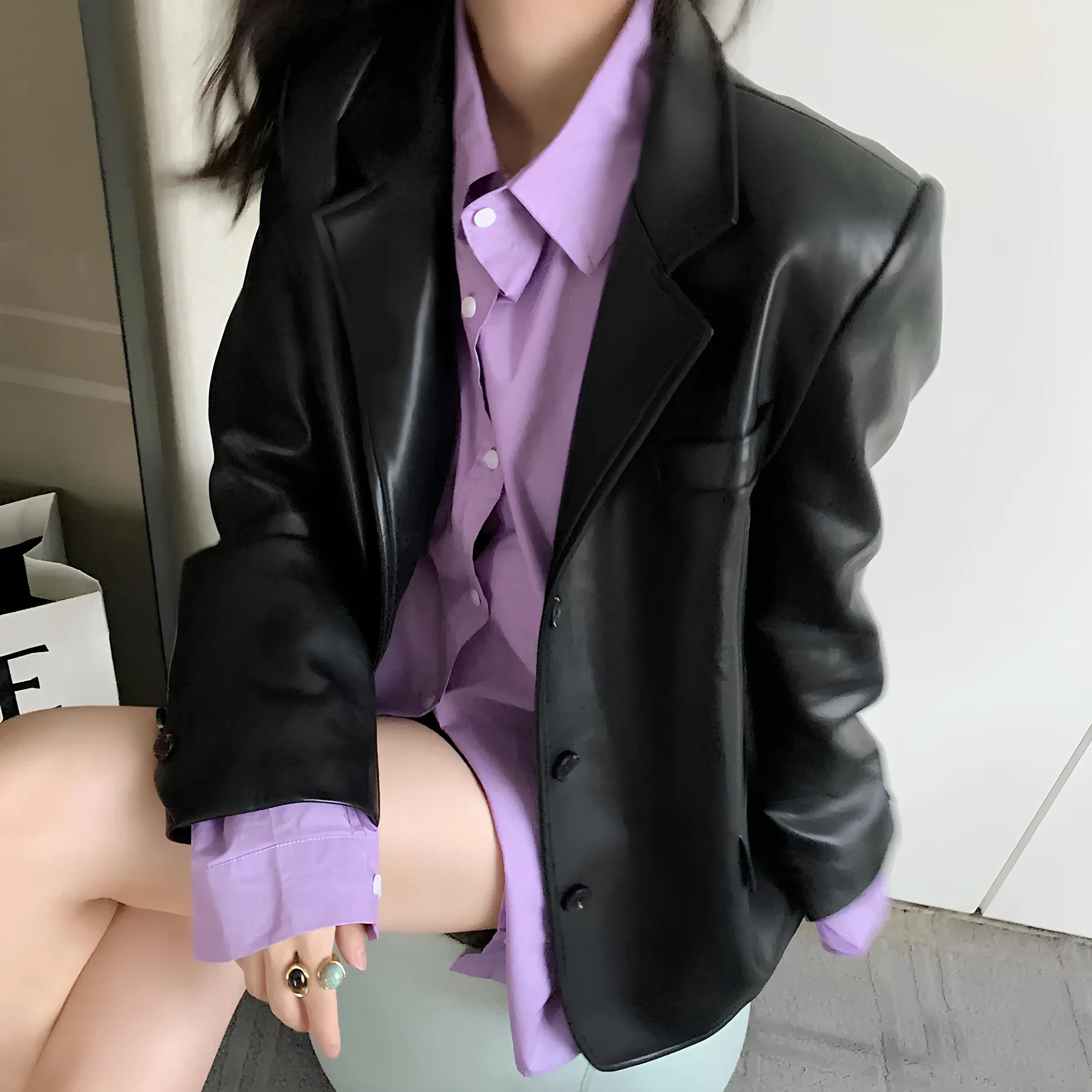 Women's Retro Leather Suit Jacket – Sleek & Stylish for Spring & Autumn