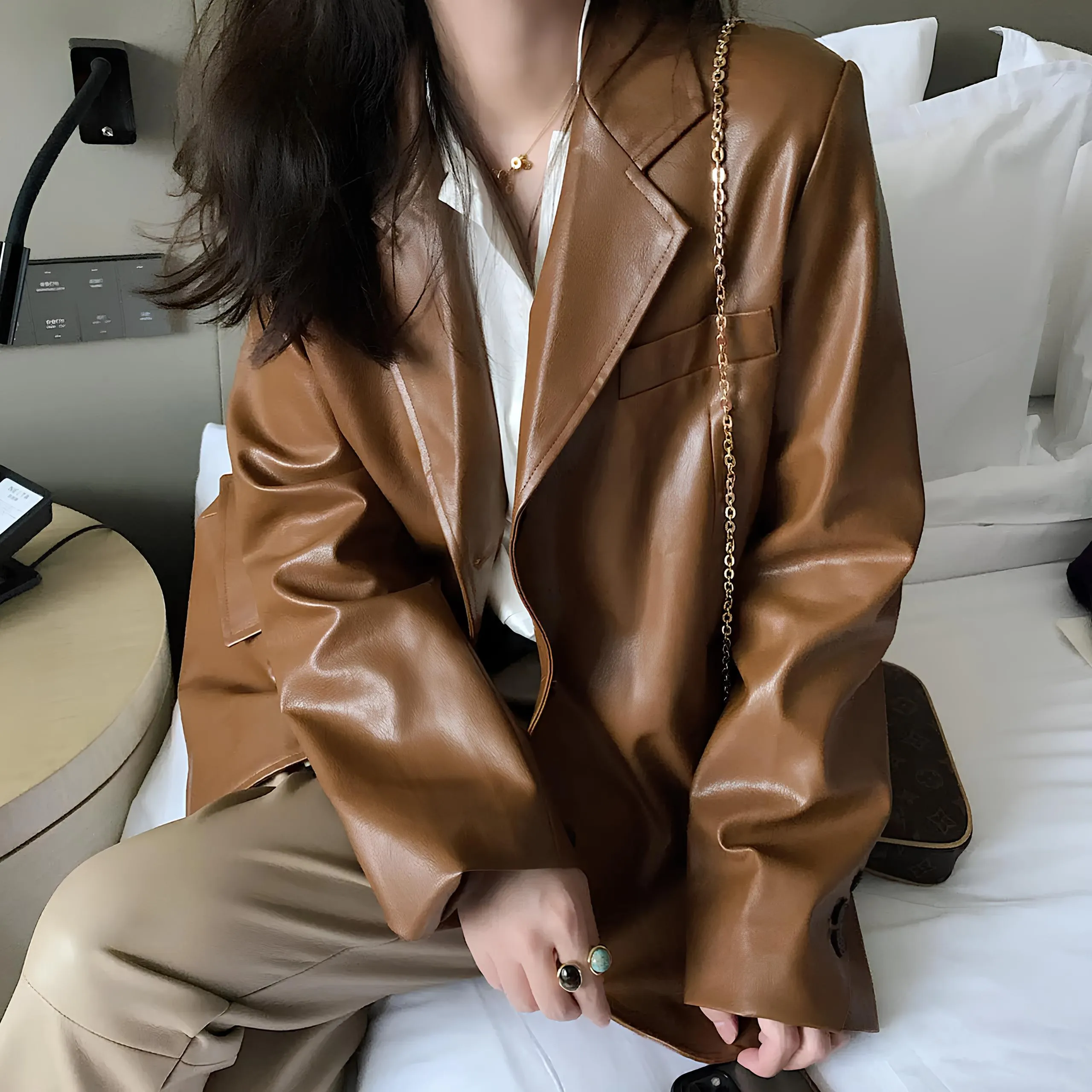 Women's Retro Leather Suit Jacket – Sleek & Stylish for Spring & Autumn