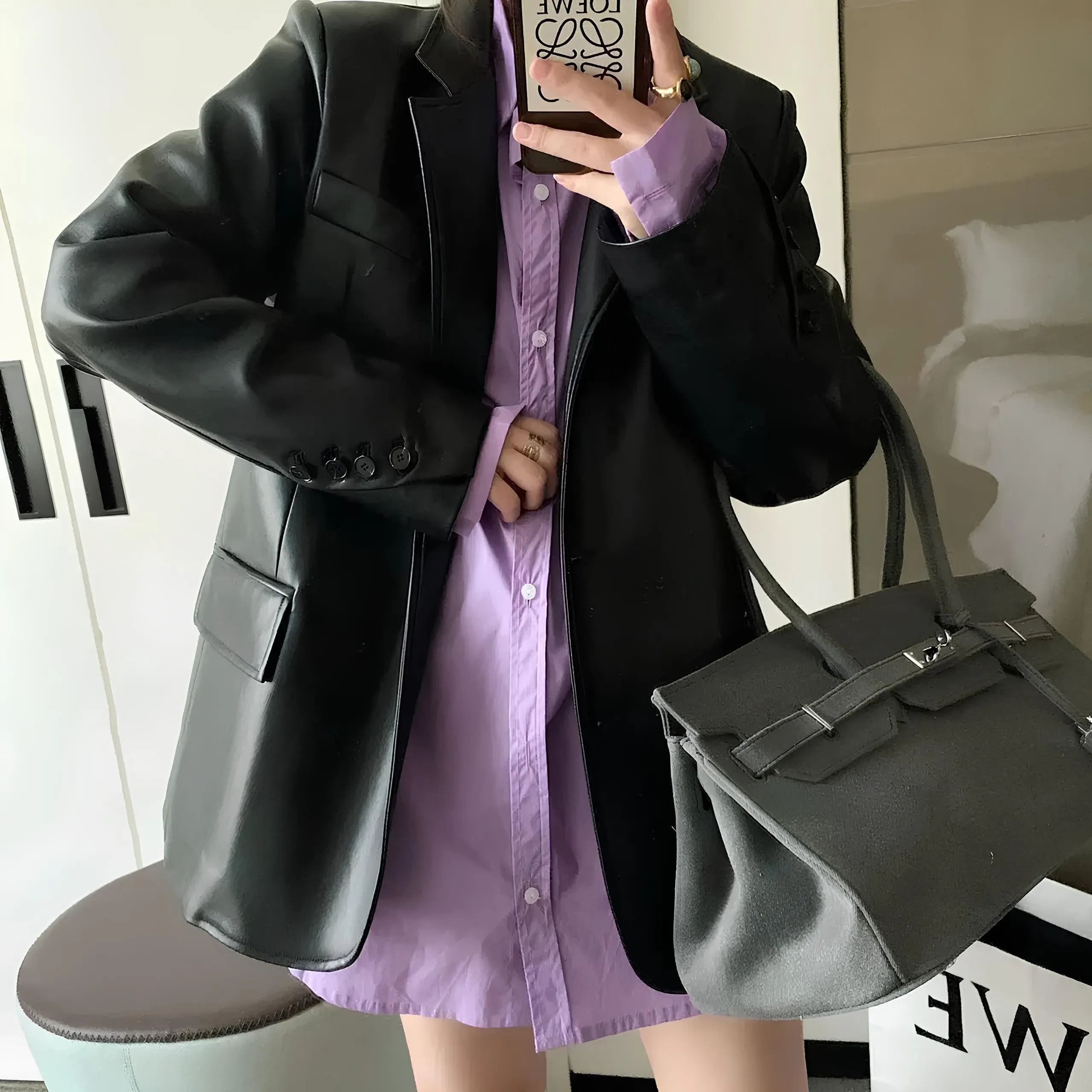 Women's Retro Leather Suit Jacket – Sleek & Stylish for Spring & Autumn